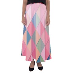 Illustration Pink Background Geometric Triangle Flared Maxi Skirt by Wegoenart