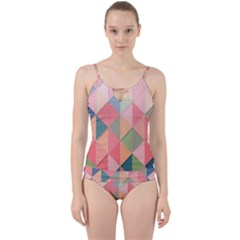 Illustration Pink Background Geometric Triangle Cut Out Top Tankini Set by Wegoenart