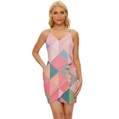 Illustration Pink Background Geometric Triangle Wrap Tie Front Dress by Wegoenart