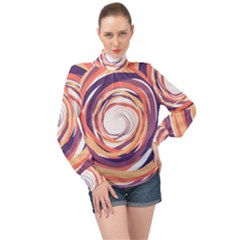 Illustration Colorful Yellow Purple Orange High Neck Long Sleeve Chiffon Top by Wegoenart