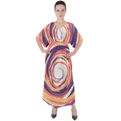 Illustration Colorful Yellow Purple Orange V-neck Boho Style Maxi Dress by Wegoenart