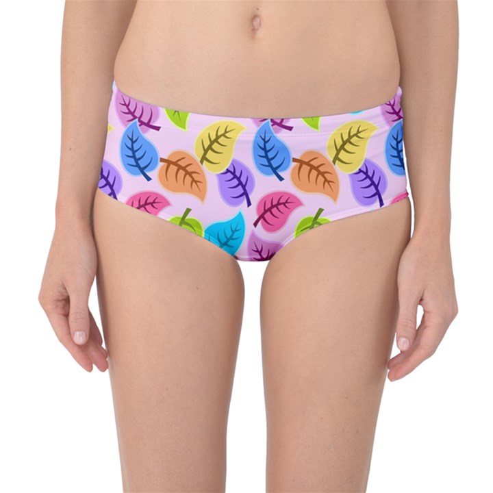 Pattern Illustration Background Abstract Leaves To Dye Mid-Waist Bikini Bottoms