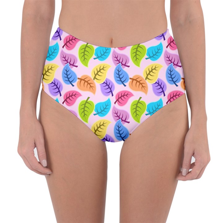 Pattern Illustration Background Abstract Leaves To Dye Reversible High-Waist Bikini Bottoms