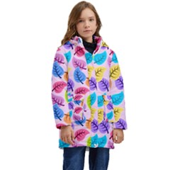 Pattern Illustration Background Abstract Leaves To Dye Kid s Hooded Longline Puffer Jacket by Wegoenart