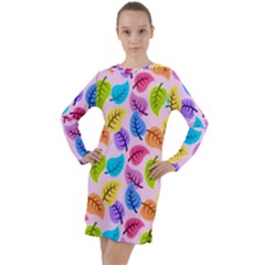 Pattern Illustration Background Abstract Leaves To Dye Long Sleeve Hoodie Dress by Wegoenart