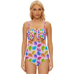 Pattern Illustration Background Abstract Leaves To Dye Knot Front One-piece Swimsuit by Wegoenart