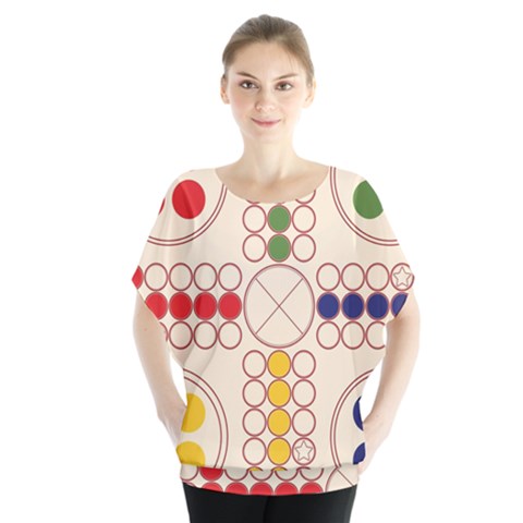 Ludo Game Batwing Chiffon Blouse by Wegoenart