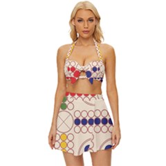 Ludo Game Vintage Style Bikini Top And Skirt Set  by Wegoenart