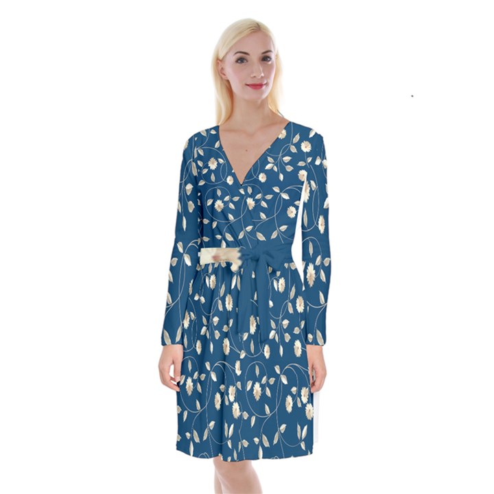 Illustration Pattern Abstract Wallpaper Design Long Sleeve Velvet Front Wrap Dress