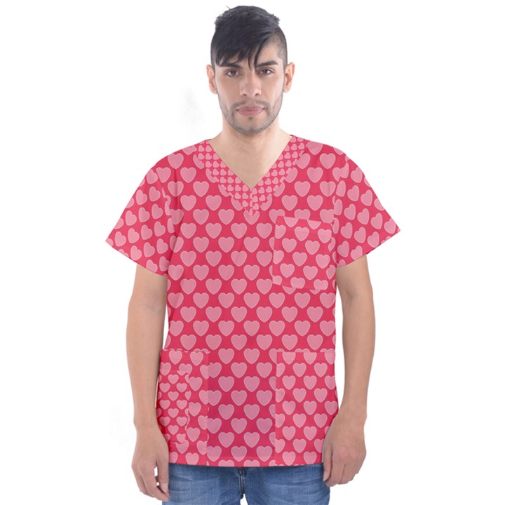 Valentine Lobe Hearts Background Seamless Tile Men s V-Neck Scrub Top