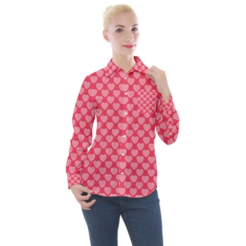 Valentine Lobe Hearts Background Seamless Tile Women s Long Sleeve Pocket Shirt by Wegoenart