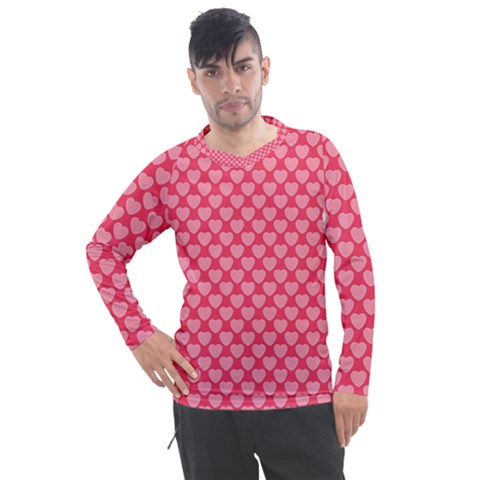 Valentine Lobe Hearts Background Seamless Tile Men s Pique Long Sleeve Tee by Wegoenart