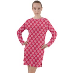 Valentine Lobe Hearts Background Seamless Tile Long Sleeve Hoodie Dress by Wegoenart