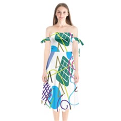 Abstract Pattern Shoulder Tie Bardot Midi Dress by Wegoenart