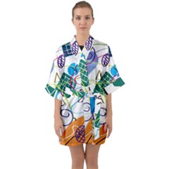 Abstract Pattern Half Sleeve Satin Kimono  by Wegoenart