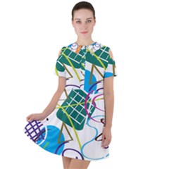 Abstract Pattern Short Sleeve Shoulder Cut Out Dress  by Wegoenart