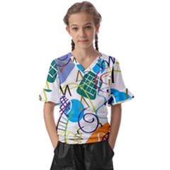 Abstract Pattern Kids  V-neck Horn Sleeve Blouse by Wegoenart