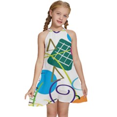 Abstract Pattern Kids  Halter Collar Waist Tie Chiffon Dress by Wegoenart