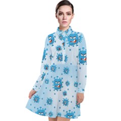 Illustration Virus Pattern Long Sleeve Chiffon Shirt Dress