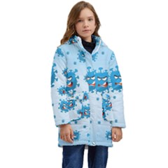 Illustration Virus Pattern Kid s Hooded Longline Puffer Jacket by Wegoenart