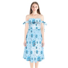 Illustration Virus Pattern Shoulder Tie Bardot Midi Dress by Wegoenart