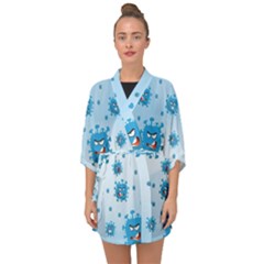 Illustration Virus Pattern Half Sleeve Chiffon Kimono by Wegoenart