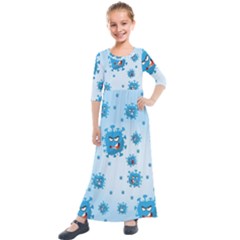 Illustration Virus Pattern Kids  Quarter Sleeve Maxi Dress by Wegoenart