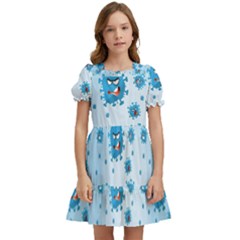 Illustration Virus Pattern Kids  Puff Sleeved Dress by Wegoenart