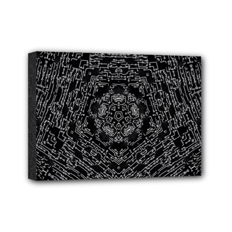 Illustration Black White Rosette Mandala Ornament Wallpaper Mini Canvas 7  X 5  (stretched) by Wegoenart