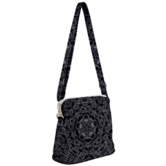 Illustration Black White Rosette Mandala Ornament Wallpaper Zipper Messenger Bag by Wegoenart