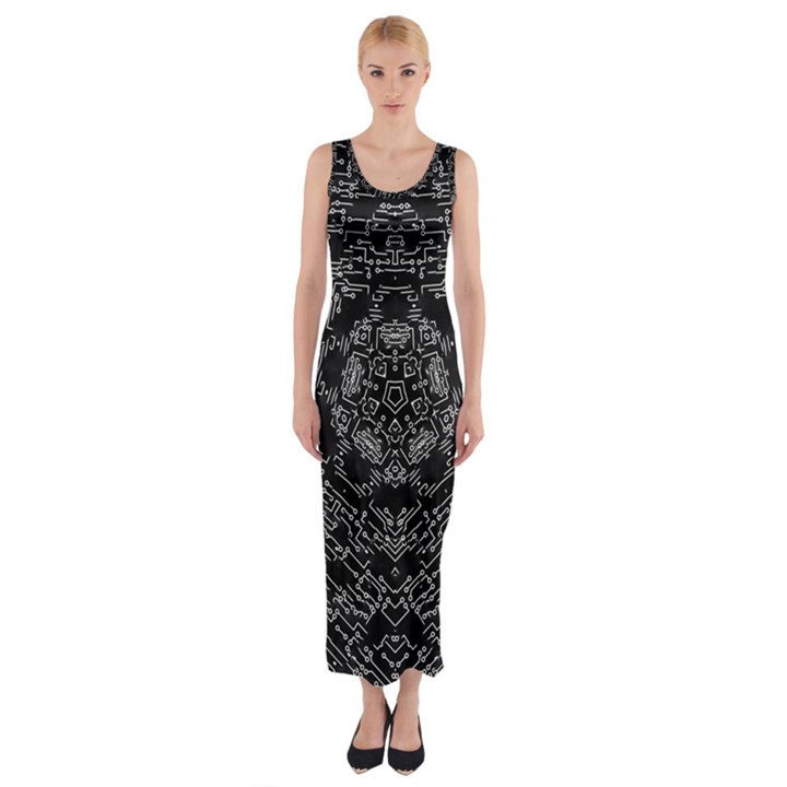 Illustration Black White Rosette Mandala Ornament Wallpaper Fitted Maxi Dress