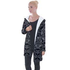 Illustration Black White Rosette Mandala Ornament Wallpaper Longline Hooded Cardigan by Wegoenart