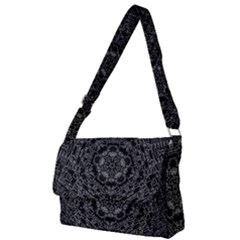 Illustration Black White Rosette Mandala Ornament Wallpaper Full Print Messenger Bag (l) by Wegoenart