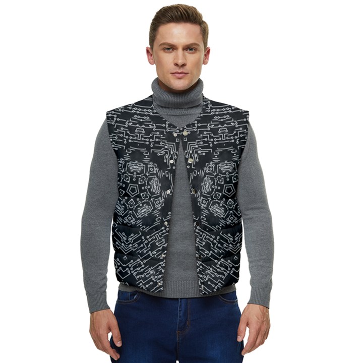 Illustration Black White Rosette Mandala Ornament Wallpaper Men s Short Button Up Puffer Vest	