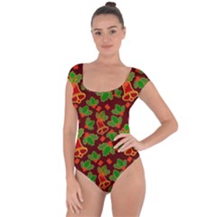 Illustration Christmas Xmas Pattern Short Sleeve Leotard  by Wegoenart