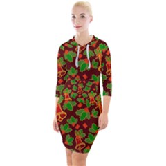 Illustration Christmas Xmas Pattern Quarter Sleeve Hood Bodycon Dress by Wegoenart