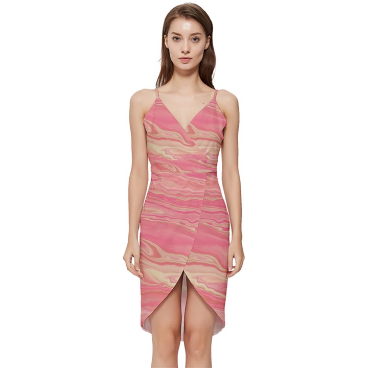 Illustration Graphic Pattern Texrure Pink Maeble Wrap Frill Dress