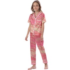 Illustration Graphic Pattern Texrure Pink Maeble Kids  Satin Short Sleeve Pajamas Set by Wegoenart