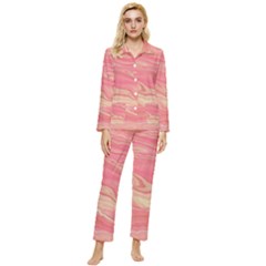 Illustration Graphic Pattern Texrure Pink Maeble Womens  Long Sleeve Velvet Pocket Pajamas Set by Wegoenart