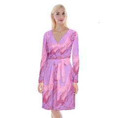 Illustration Art Pink Design Wallpaper Long Sleeve Velvet Front Wrap Dress by Wegoenart