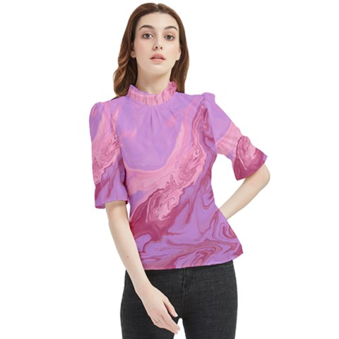 Illustration Art Pink Design Wallpaper Frill Neck Blouse by Wegoenart