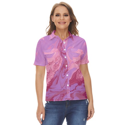 Illustration Art Pink Design Wallpaper Women s Short Sleeve Double Pocket Shirt by Wegoenart