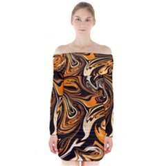 Illustration Abstract Pattern Modern Art Design Fantasy Surreal Long Sleeve Off Shoulder Dress by Wegoenart