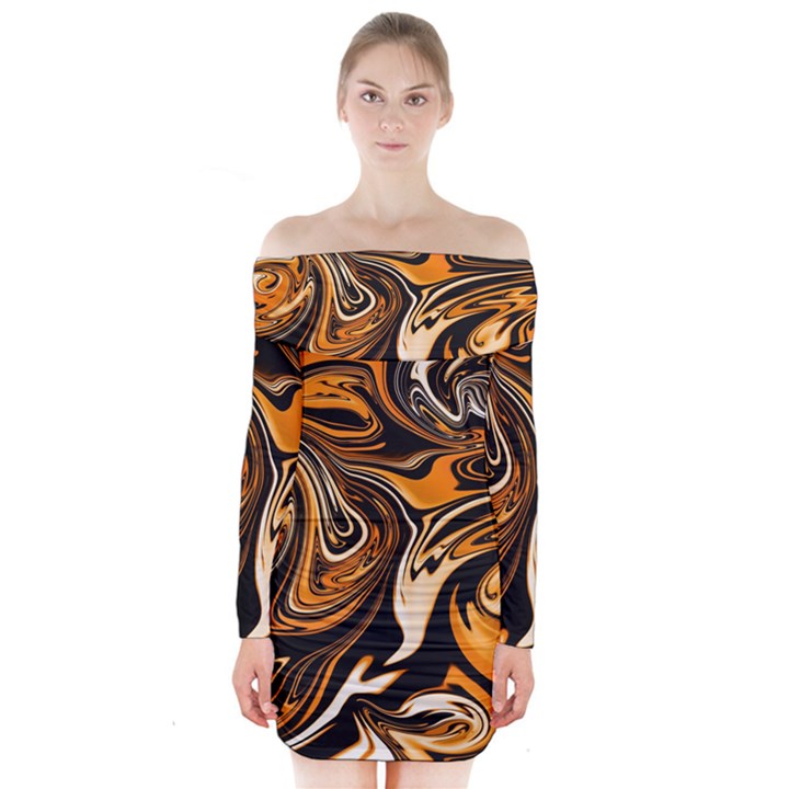 Illustration Abstract Pattern Modern Art Design Fantasy Surreal Long Sleeve Off Shoulder Dress