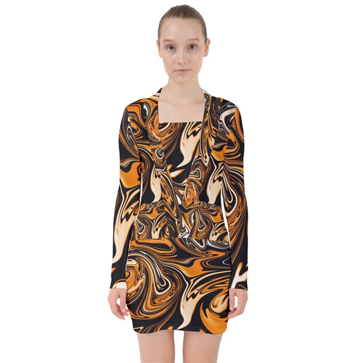 Illustration Abstract Pattern Modern Art Design Fantasy Surreal V-neck Bodycon Long Sleeve Dress