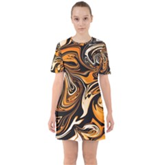 Illustration Abstract Pattern Modern Art Design Fantasy Surreal Sixties Short Sleeve Mini Dress