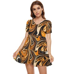 Illustration Abstract Pattern Modern Art Design Fantasy Surreal Tiered Short Sleeve Babydoll Dress