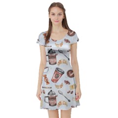 Coffee Coffeemania Caffeine Pattern Short Sleeve Skater Dress by Wegoenart