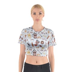 Coffee Coffeemania Caffeine Pattern Cotton Crop Top by Wegoenart