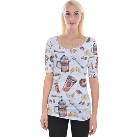 Coffee Coffeemania Caffeine Pattern Wide Neckline Tee by Wegoenart